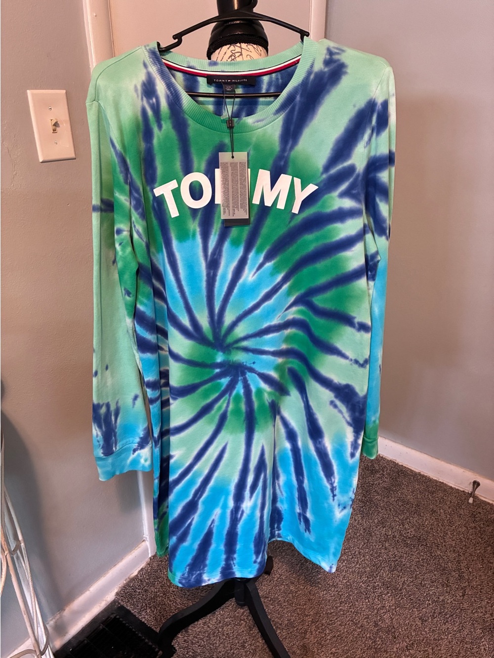 Tommy Hilfiger Blue & Green Tie-Dye Long Sleeve dress-large